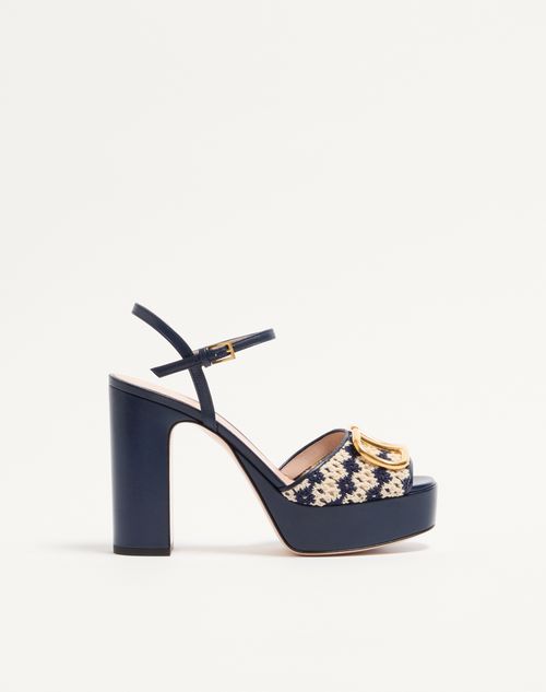 Valentino Garavani - Vlogo Signature Platform Sandal In Crochet Fabric 115mm - Blue/beige - Woman - Sandals